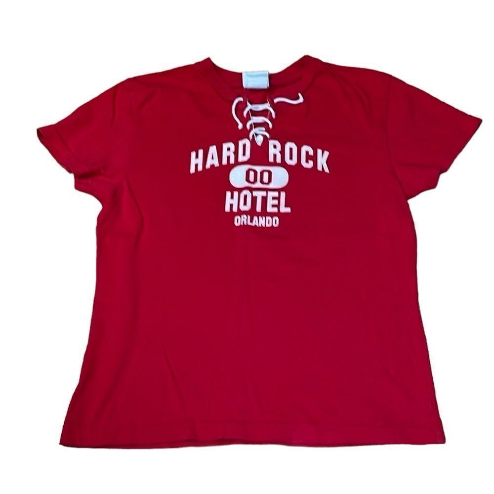 Hard Rock Hotel Baby Tee, Red T-Shirt, Laced Neck, Large